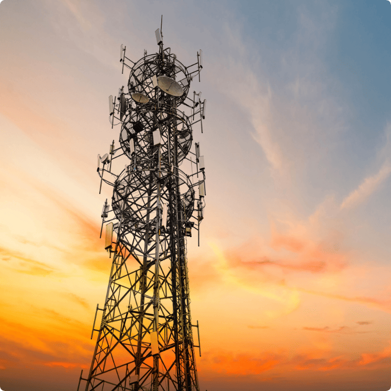 5 g tower with sunset
